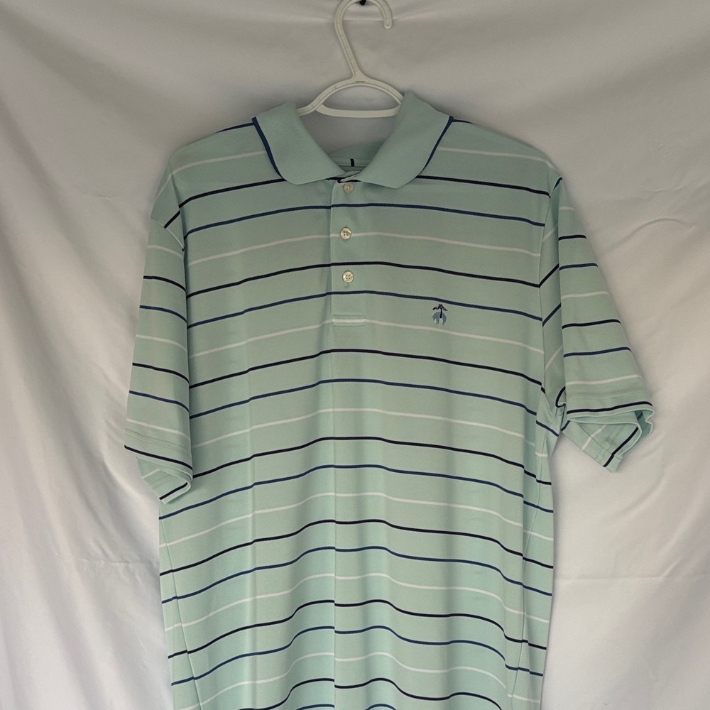 Brooks Brothers Polo Shirt - Light Green with Navy Stripes